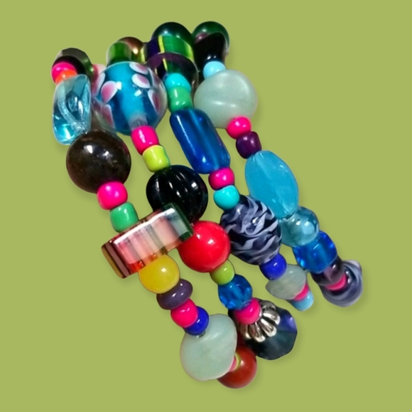 Vintage Jewelry - Hand Crafted Vintage Glass and Turquoise and Semi-precious Bead Wrap  Bracelet